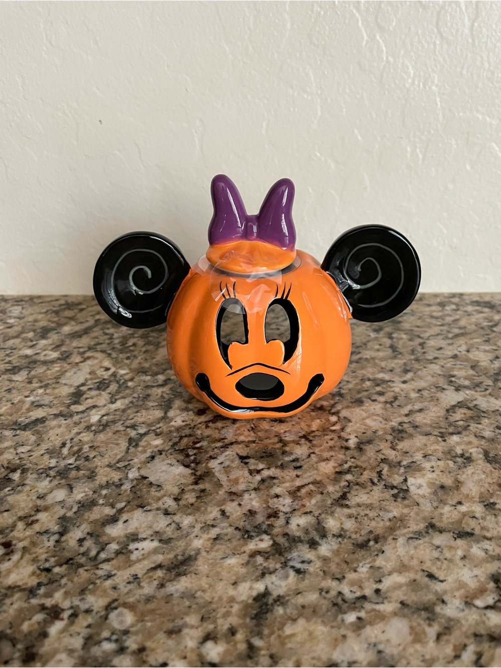 Disney Orange Minnie Mouse Pumpkin Ceramic Tealight  with Purple Bow